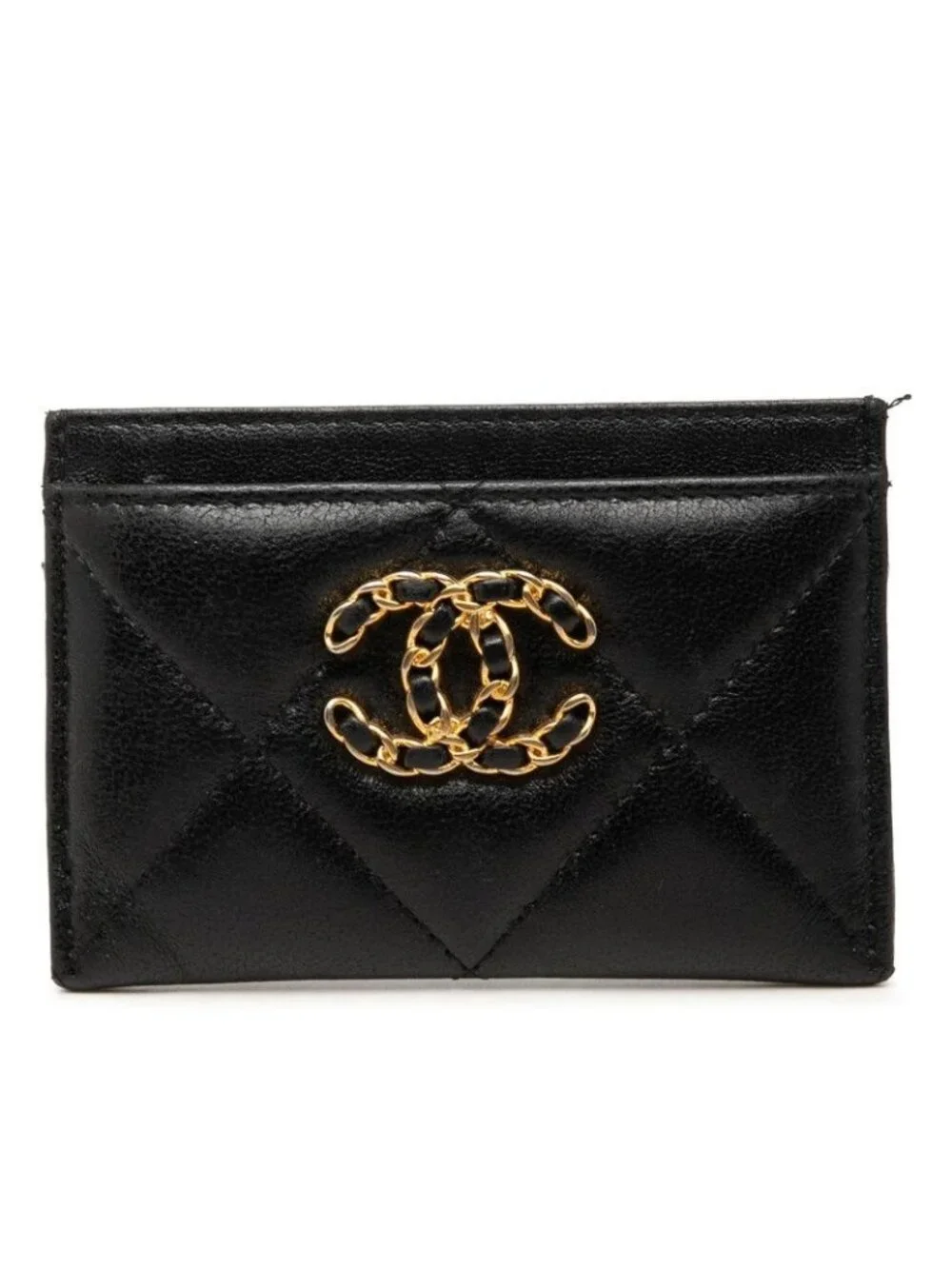 Chanel 19 Quilted Card Case Business Holder Black Lambskin